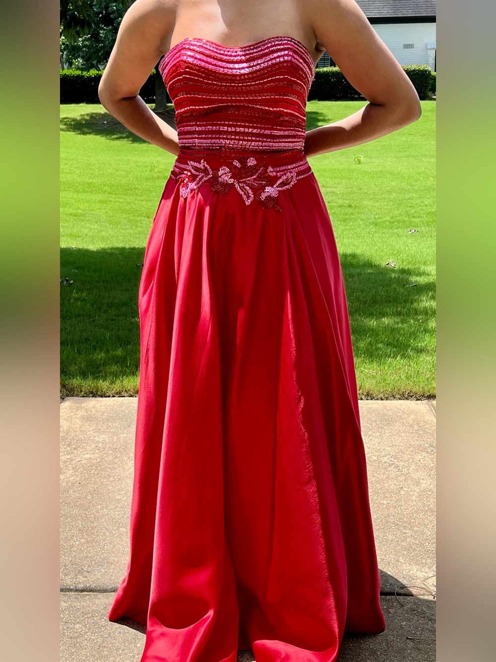 Rachel Allan Red Beaded Prom Dress